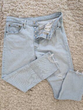Levi's 501 S Women's Skinny Denim Jeans 32x28 (34X26) Blue Button Fly Distressed
